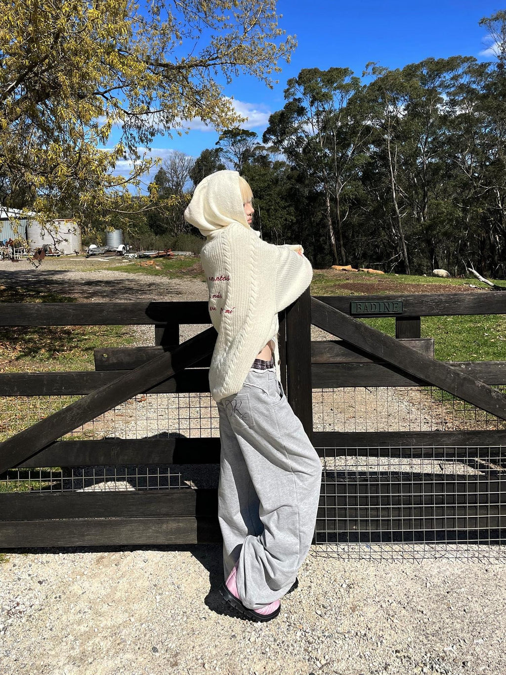 Rase le sol Double Waistband Raw Hem Straight Leg Cotton Women's Sweatpants