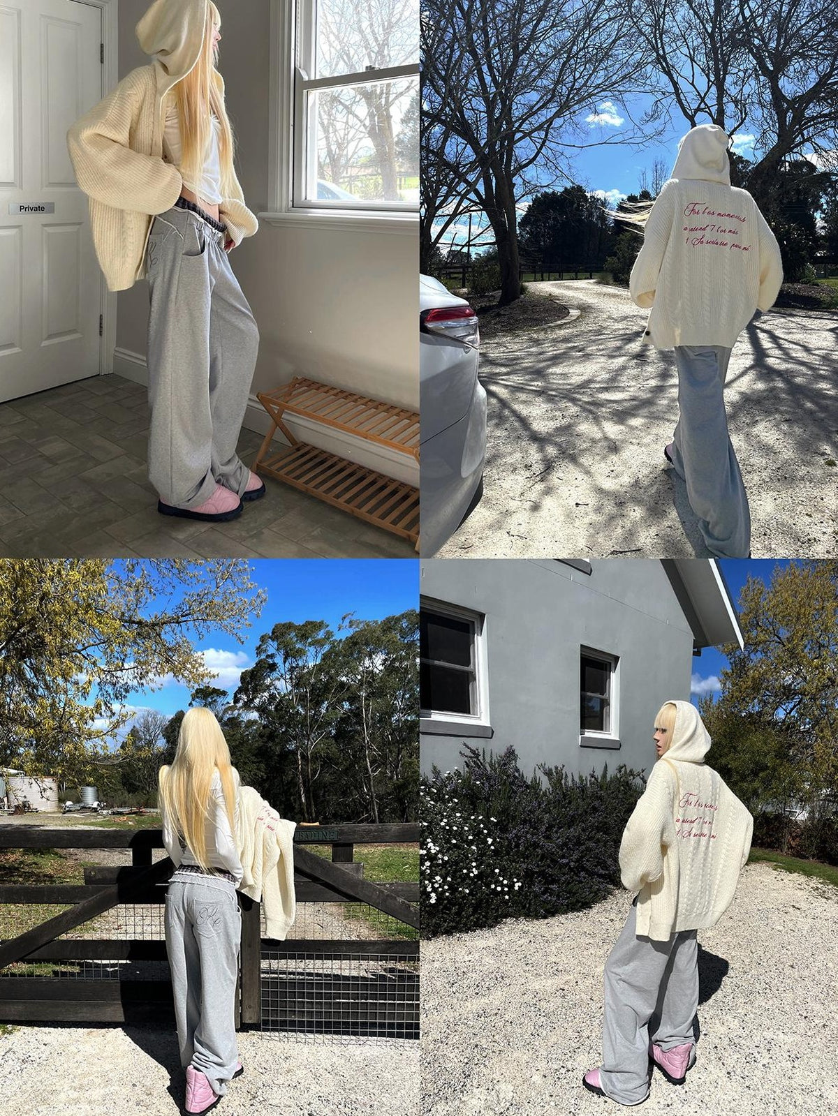 Rase le sol Double Waistband Raw Hem Straight Leg Cotton Women's Sweatpants