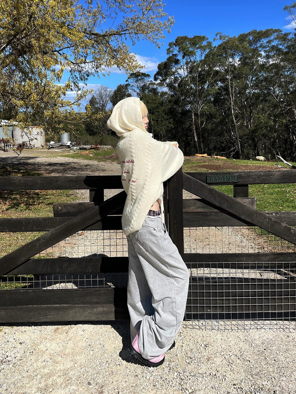 Rase le sol Double Waistband Raw Hem Straight Leg Cotton Women's Sweatpants