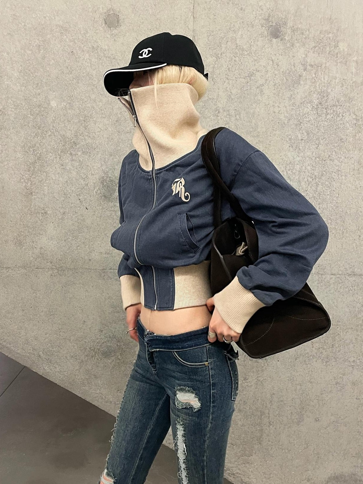 Rase le sol Embroidered Knit Panel Slim Fit Women's Cotton Cropped Jackets