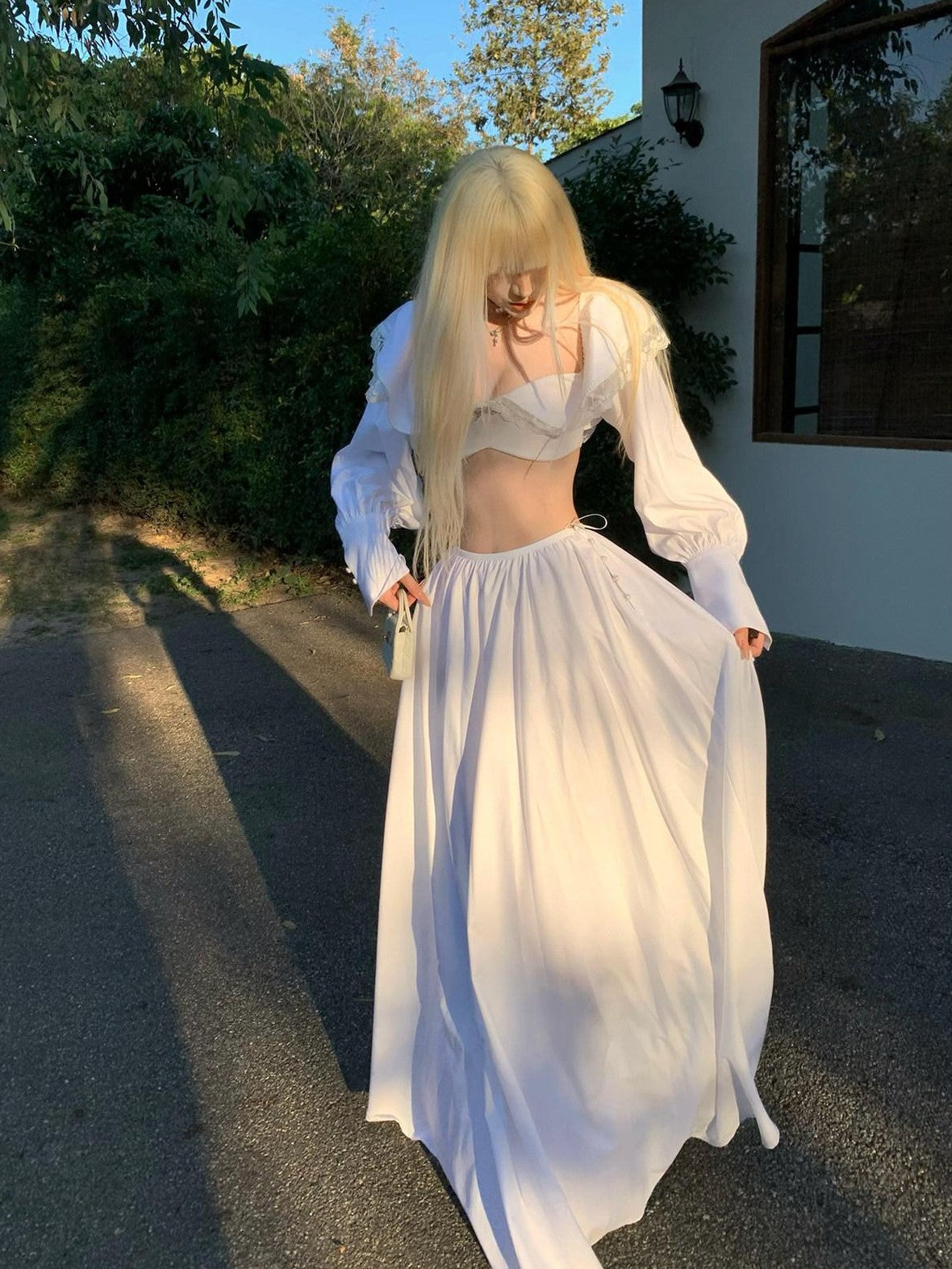 Rase le sol Ethereal Bow Bustier Long Sleeve Women's Matching Skirt Sets