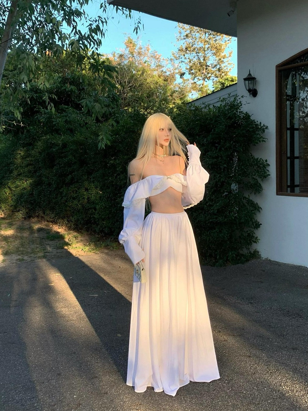 Rase le sol Ethereal Bow Bustier Long Sleeve Women's Matching Skirt Sets