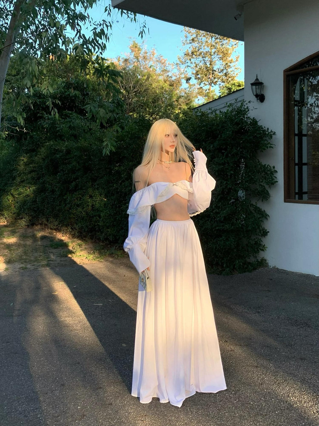 Rase le sol Ethereal Bow Bustier Long Sleeve Women's Matching Skirt Sets