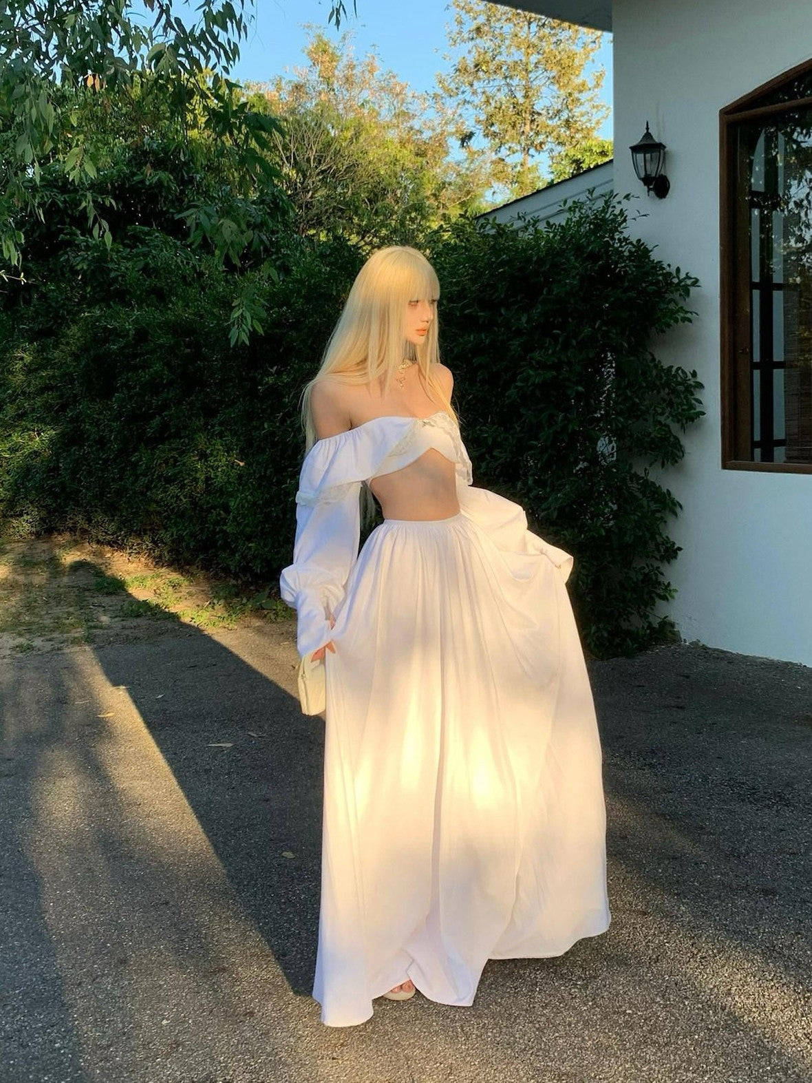 Rase le sol Ethereal Bow Bustier Long Sleeve Women's Matching Skirt Sets