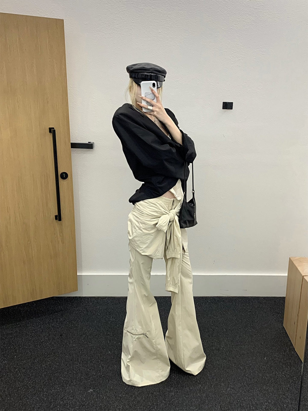 Rase_le_sol_Faux_Layered_Lace_Up_Low_Rise_Cargo_Workwear_Women's_Flare_Pants_1049685616965_MISSTT