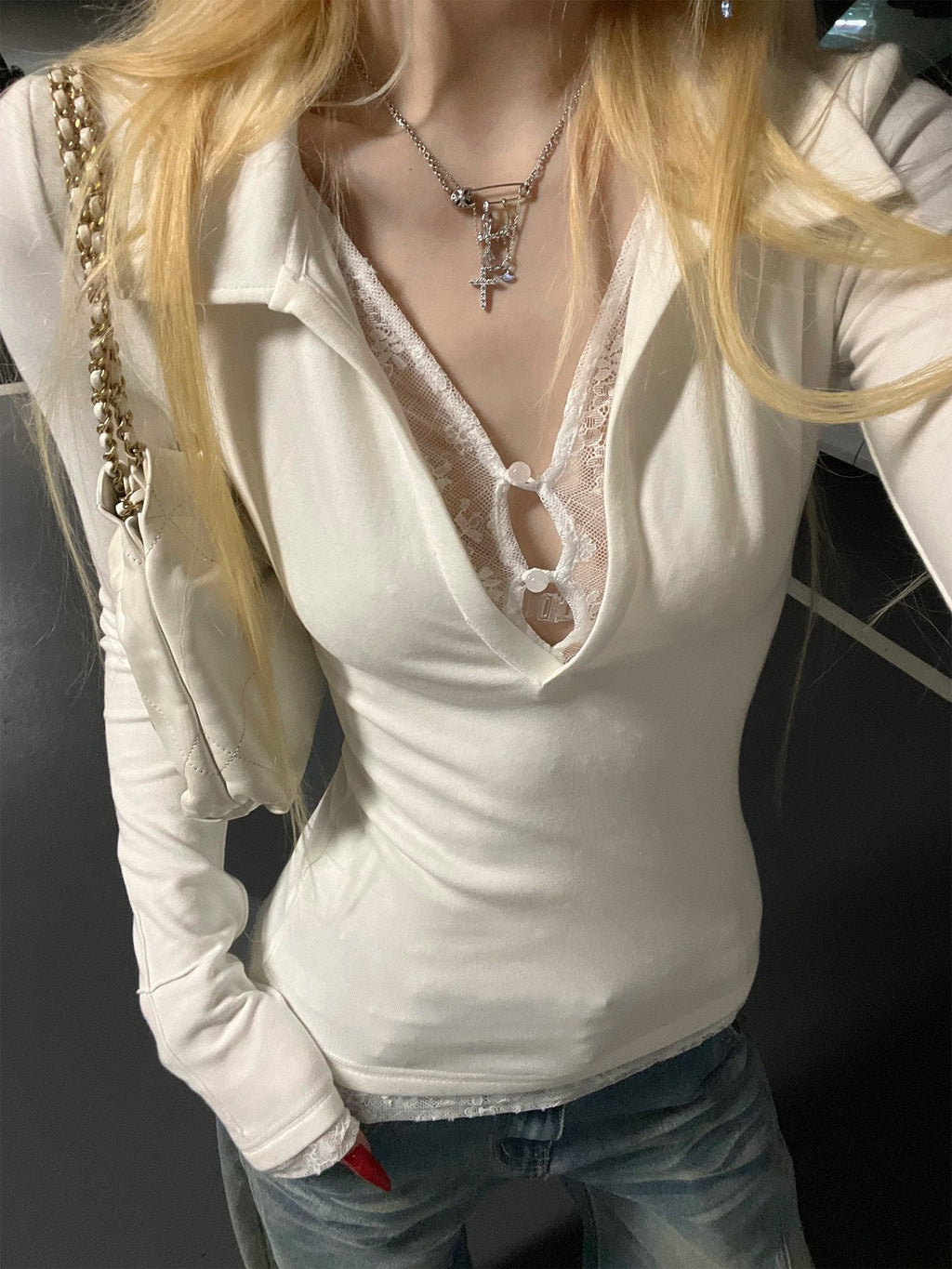 Rase_le_sol_Faux_Two_Piece_Lace_Panel_Slim_Fit_Women's_Long_Sleeve_T-shirts_1009881132796_MISSTT