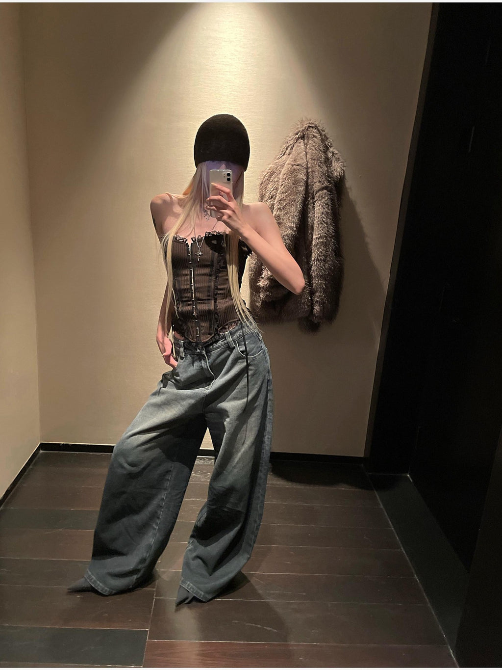 Rase le sol Fishbone Boned Lace Splice Tie Button Row Women's Lace Tube Tops