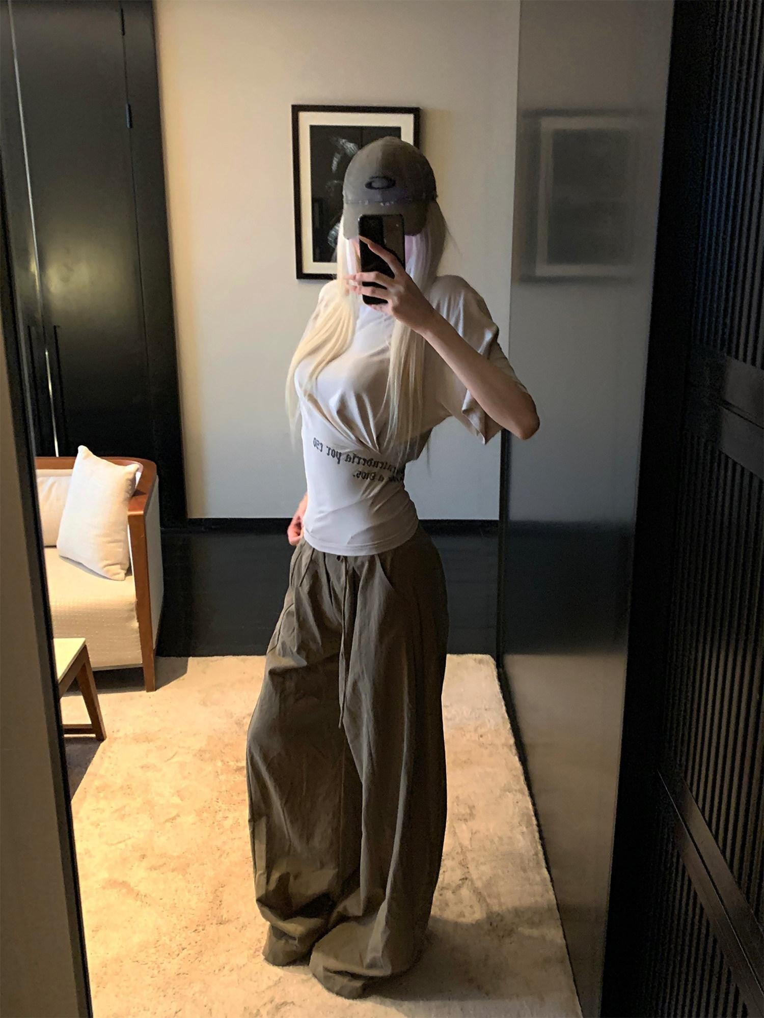 Rase le sol Fitted Ruched Waist Cinching American Inspired Women's Short Sleeve T-shirts