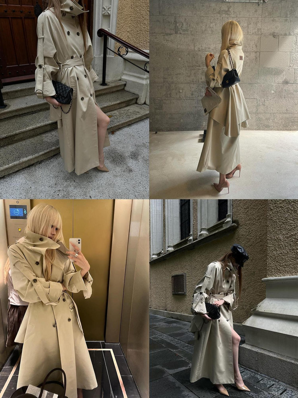 Rase le sol Flared Hem Longline Loose Fit Women's Cotton Blend Trench Coats