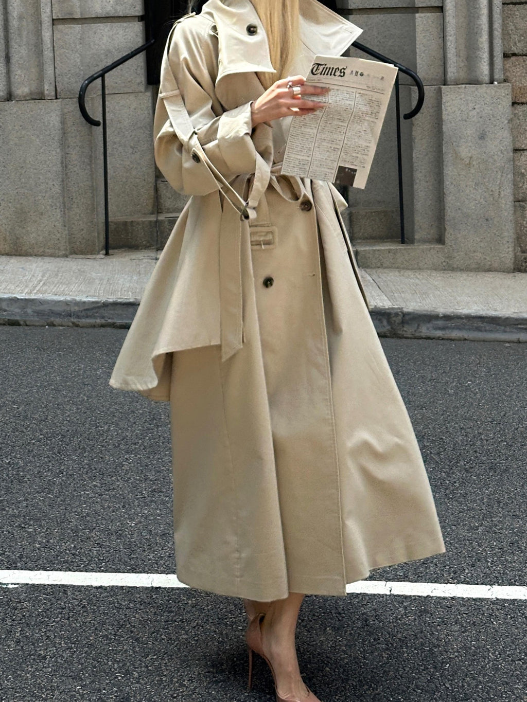 Rase le sol Flared Hem Longline Loose Fit Women's Cotton Blend Trench Coats