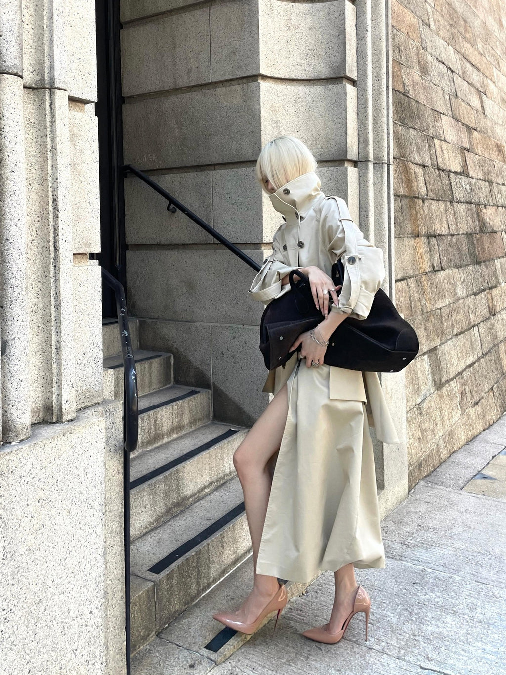 Rase le sol Flared Hem Longline Loose Fit Women's Cotton Blend Trench Coats