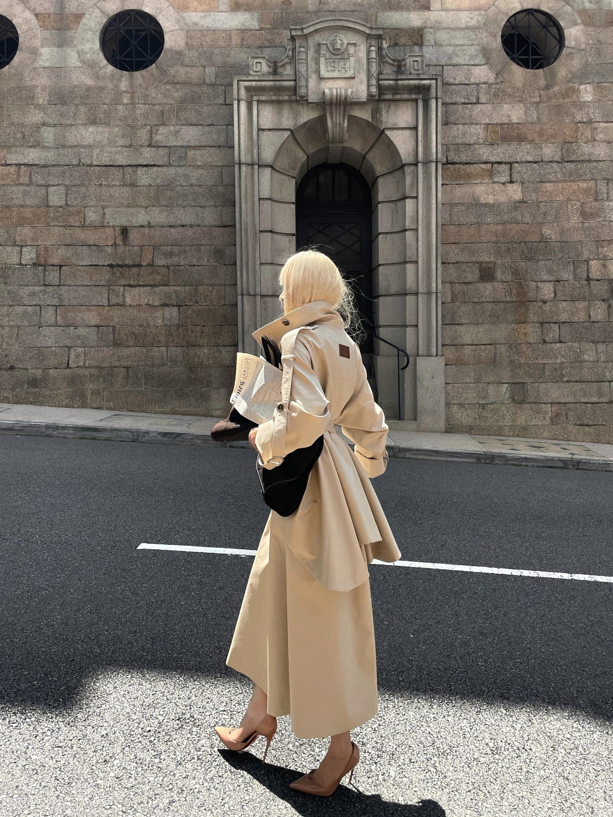 Rase le sol Flared Hem Longline Loose Fit Women's Cotton Blend Trench Coats