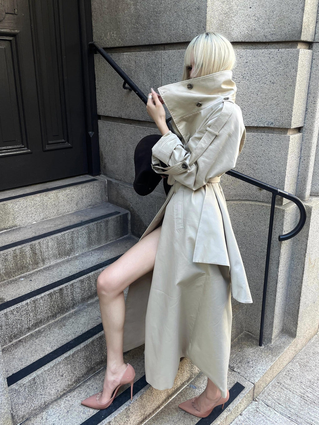 Rase le sol Flared Hem Longline Loose Fit Women's Cotton Blend Trench Coats
