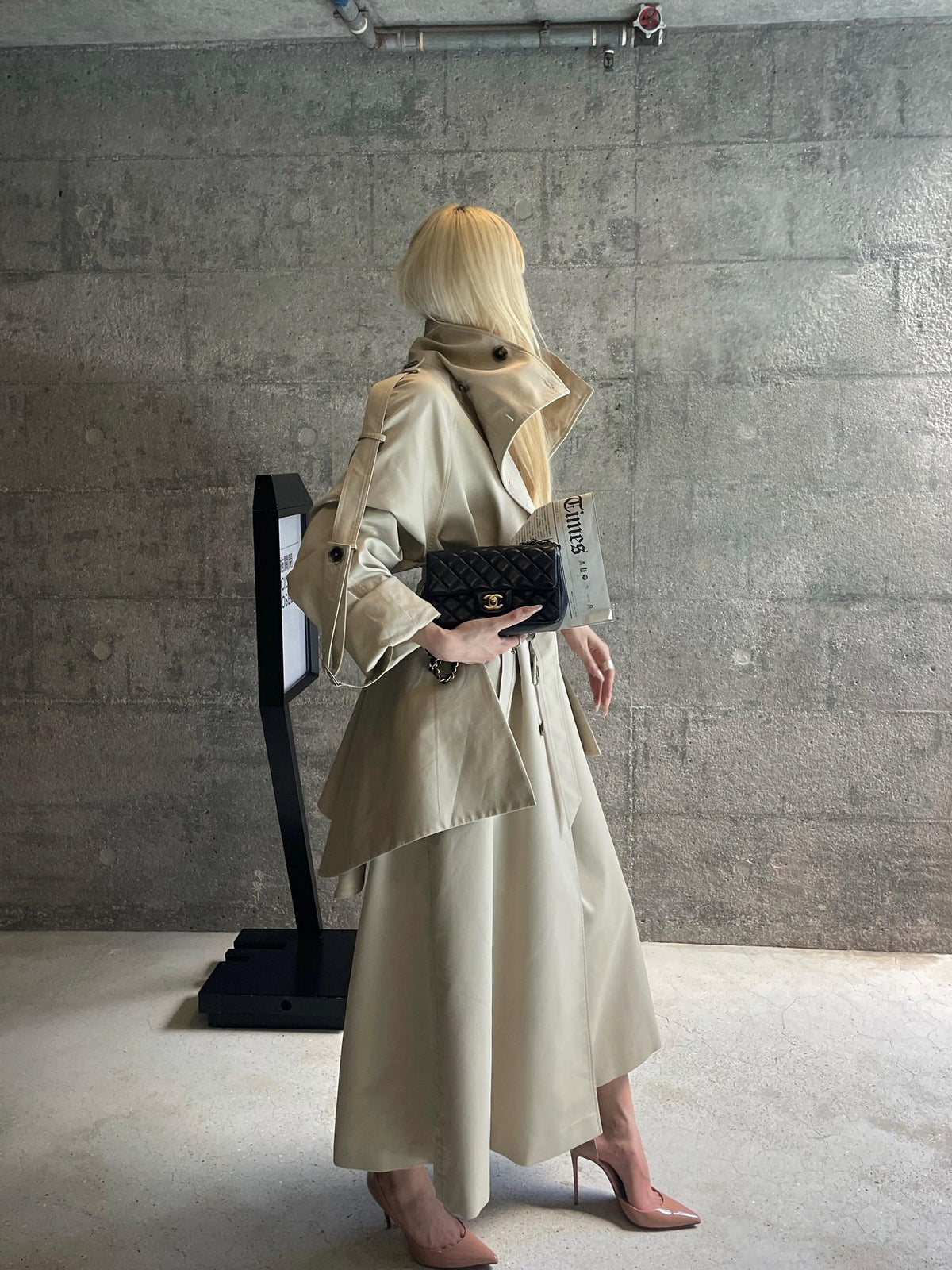 Rase le sol Flared Hem Longline Loose Fit Women's Cotton Blend Trench Coats