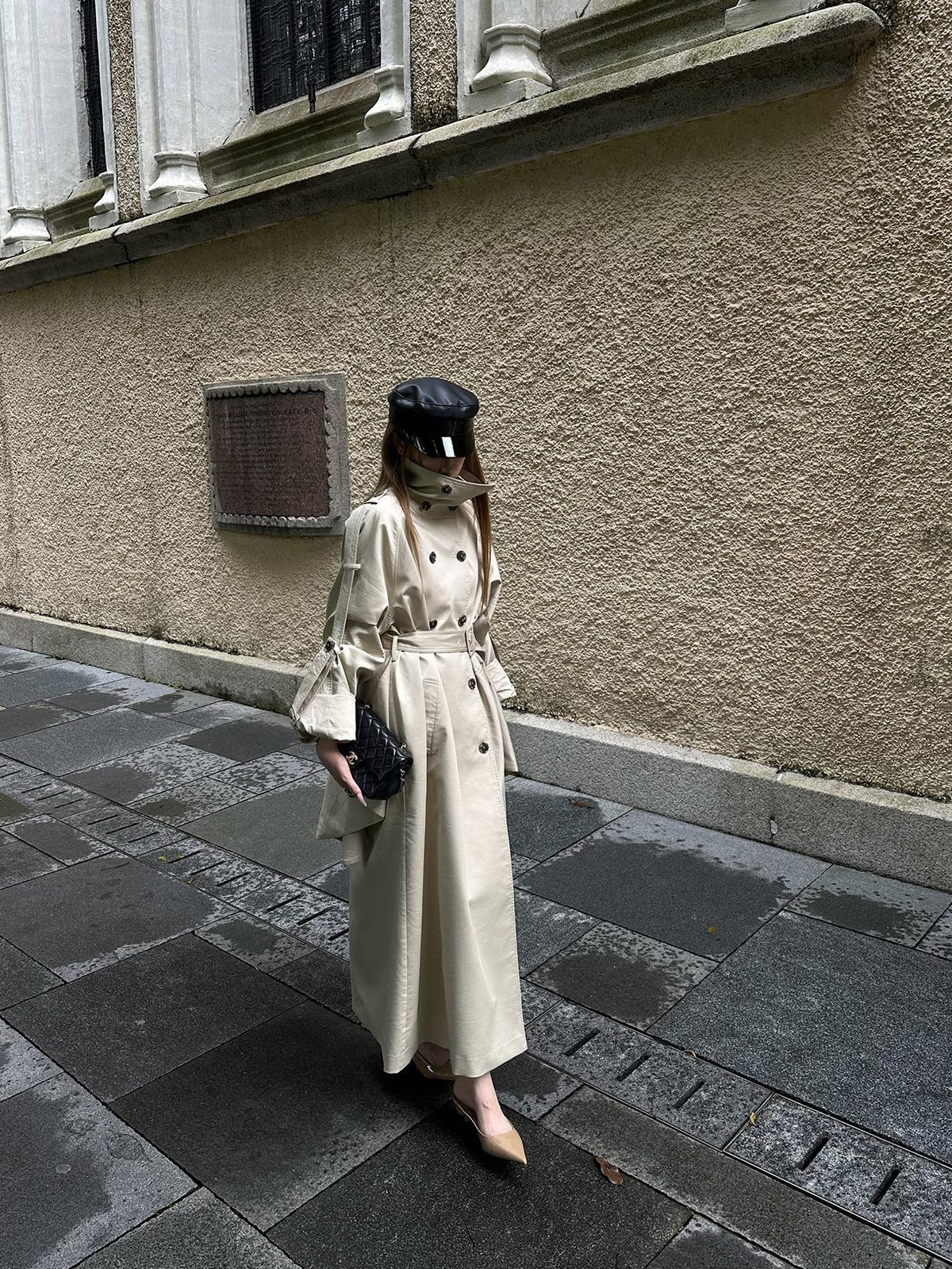 Rase le sol Flared Hem Longline Loose Fit Women's Cotton Blend Trench Coats