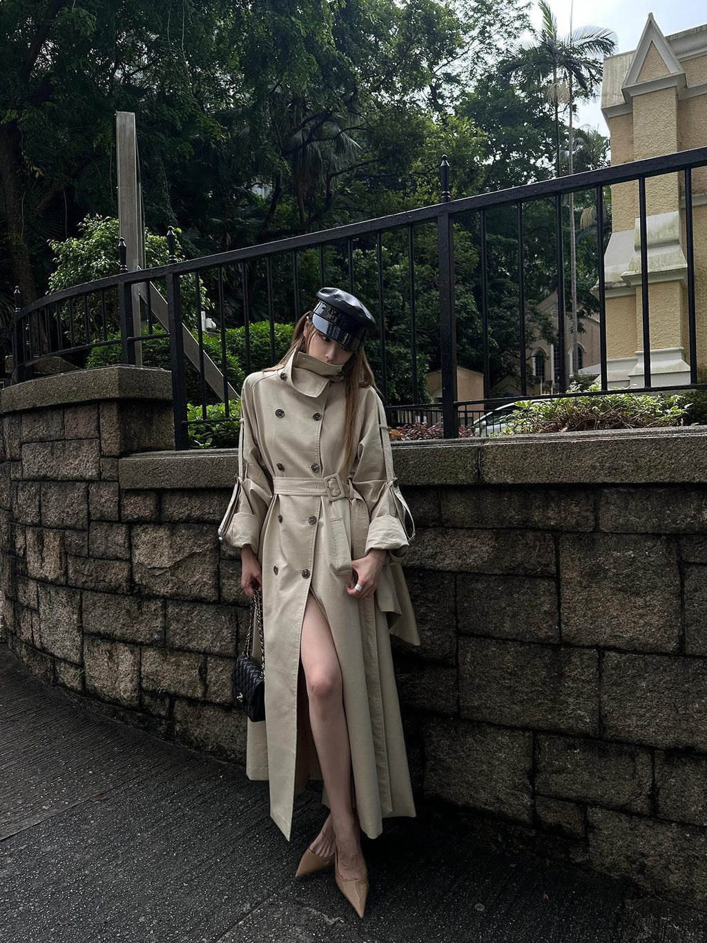 Rase le sol Flared Hem Longline Loose Fit Women's Cotton Blend Trench Coats