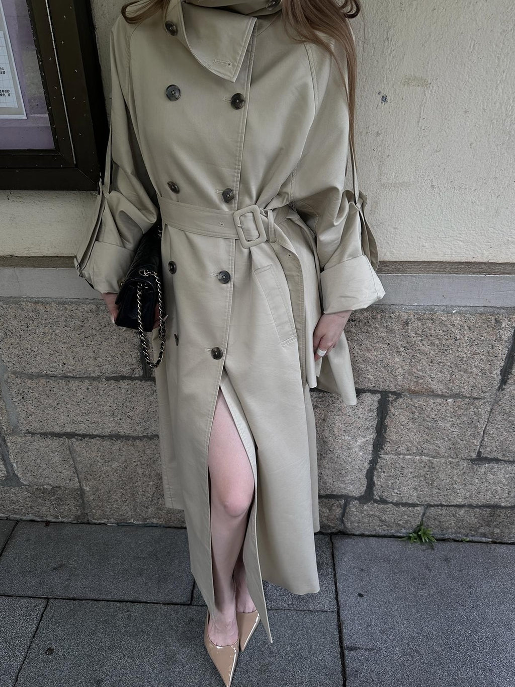 Rase le sol Flared Hem Longline Loose Fit Women's Cotton Blend Trench Coats