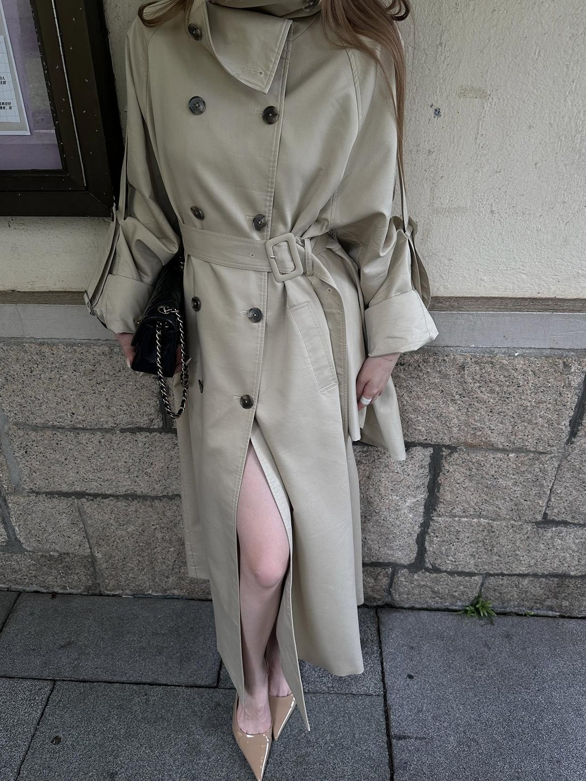Rase le sol Flared Hem Longline Loose Fit Women's Cotton Blend Trench Coats