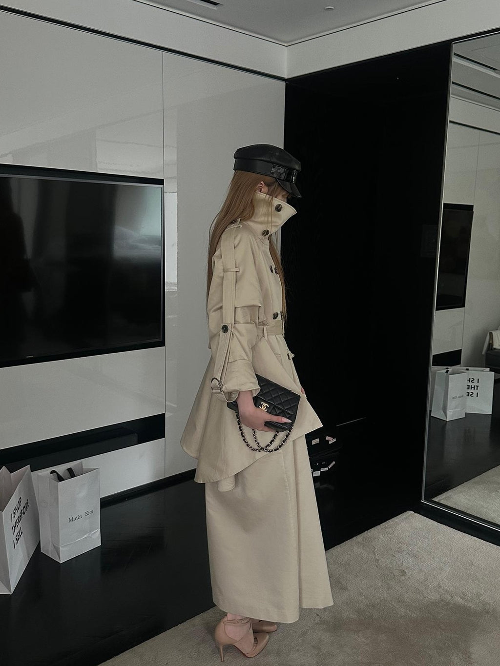 Rase le sol Flared Hem Longline Loose Fit Women's Cotton Blend Trench Coats