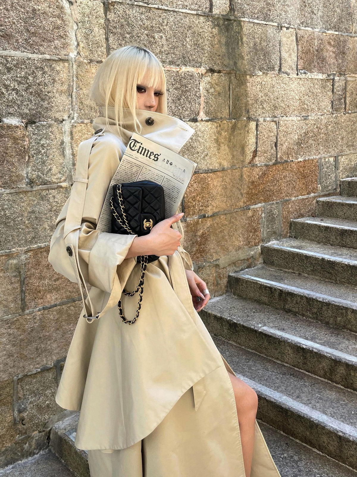 Rase le sol Flared Hem Longline Loose Fit Women's Cotton Blend Trench Coats