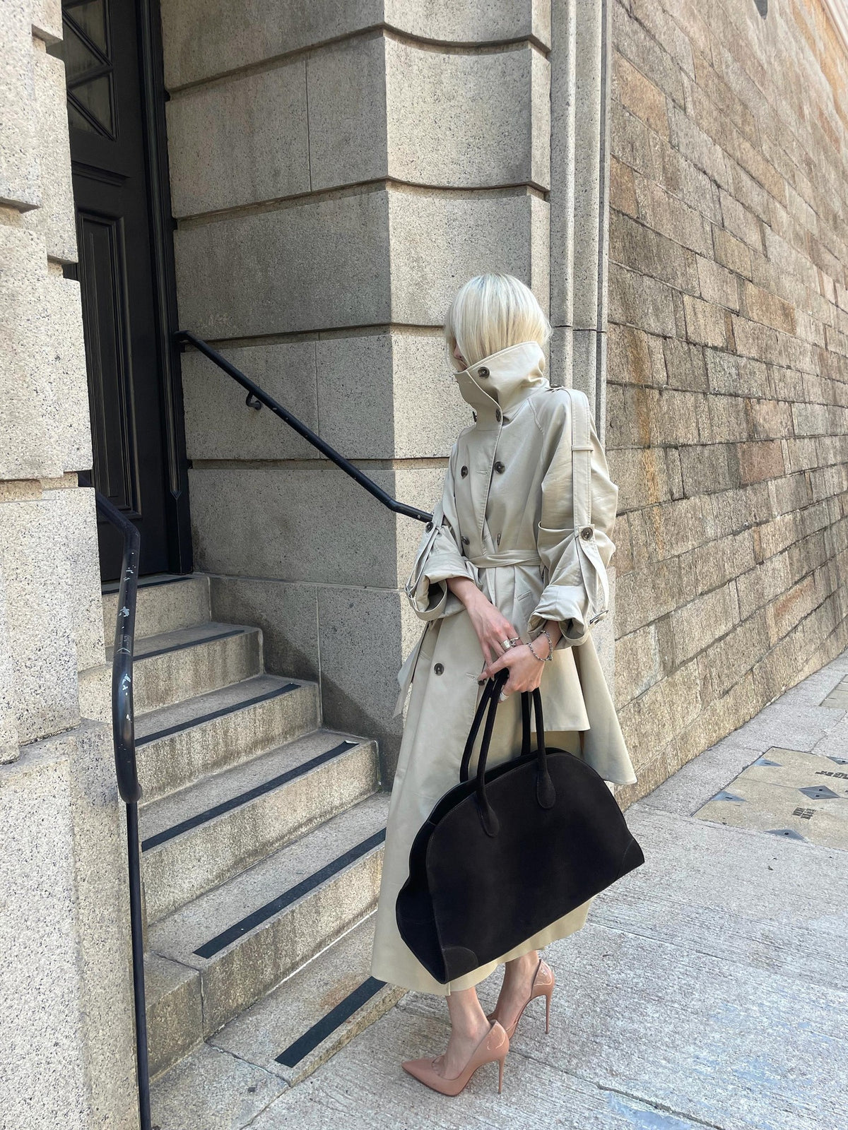 Rase le sol Flared Hem Longline Loose Fit Women's Cotton Blend Trench Coats