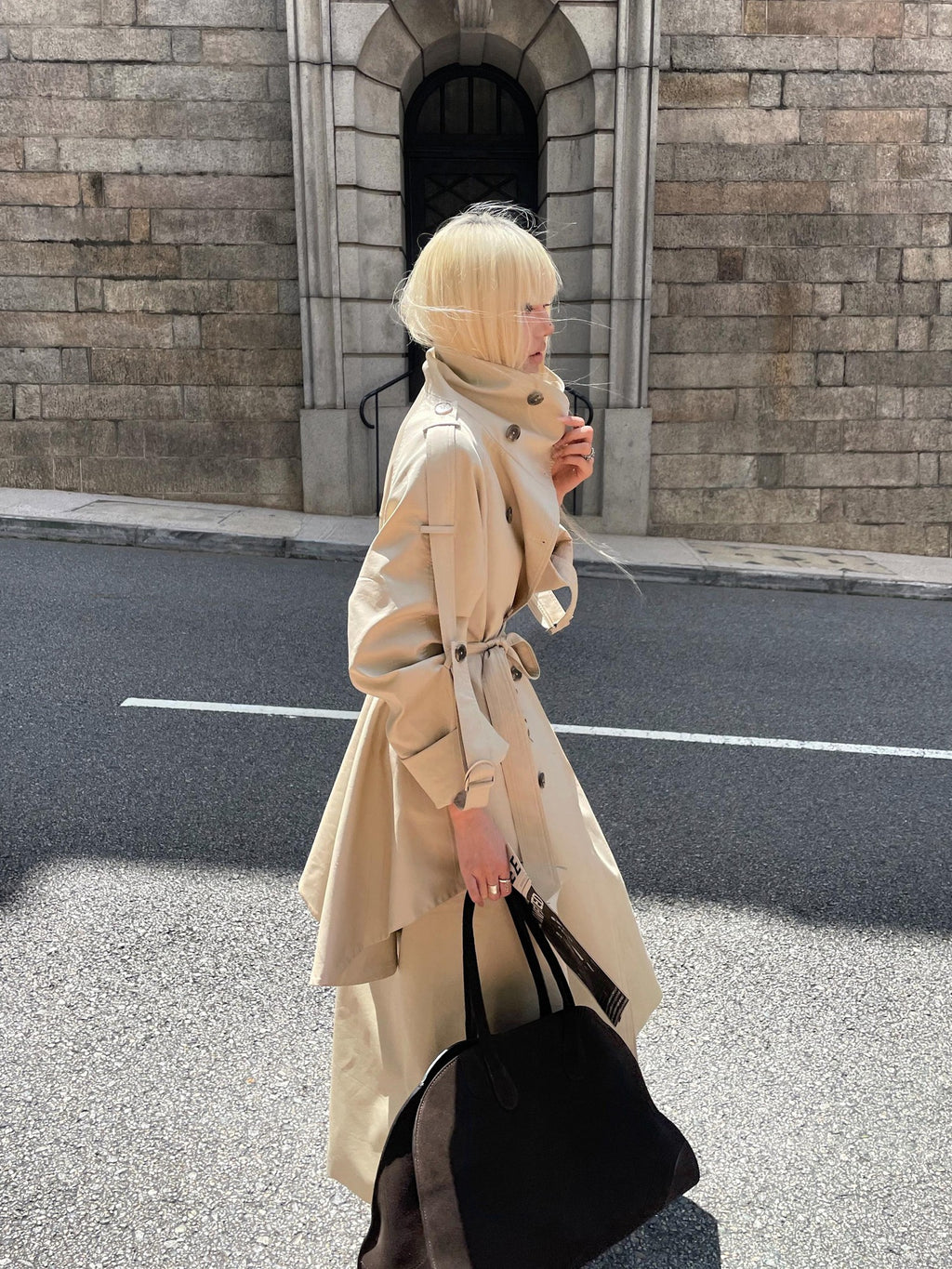 Rase le sol Flared Hem Longline Loose Fit Women's Cotton Blend Trench Coats