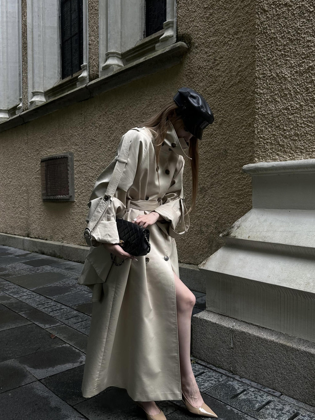Rase le sol Flared Hem Longline Loose Fit Women's Cotton Blend Trench Coats