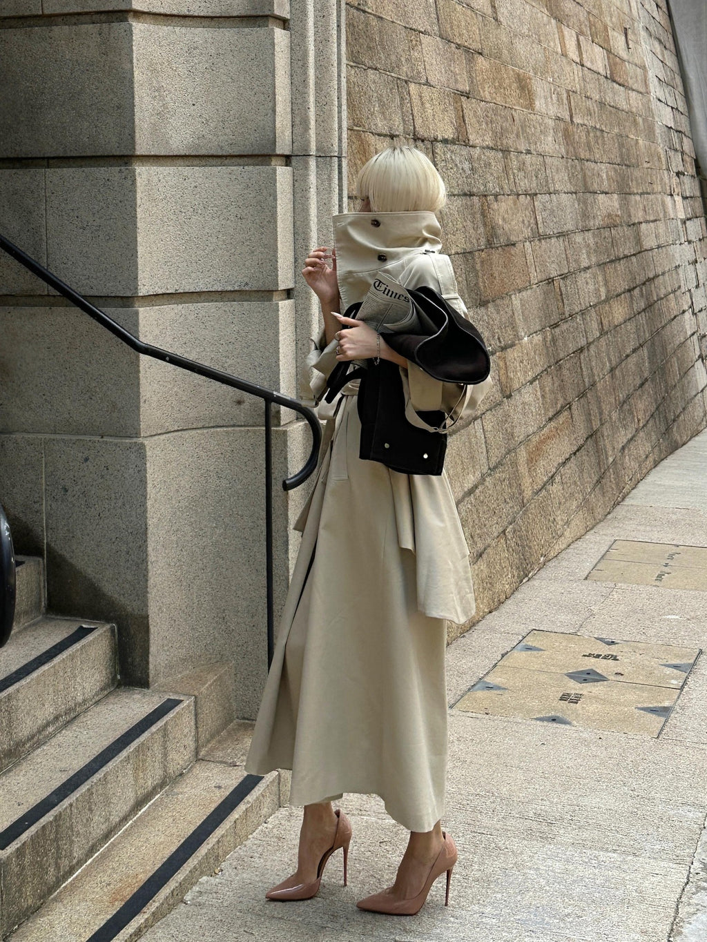Rase le sol Flared Hem Longline Loose Fit Women's Cotton Blend Trench Coats