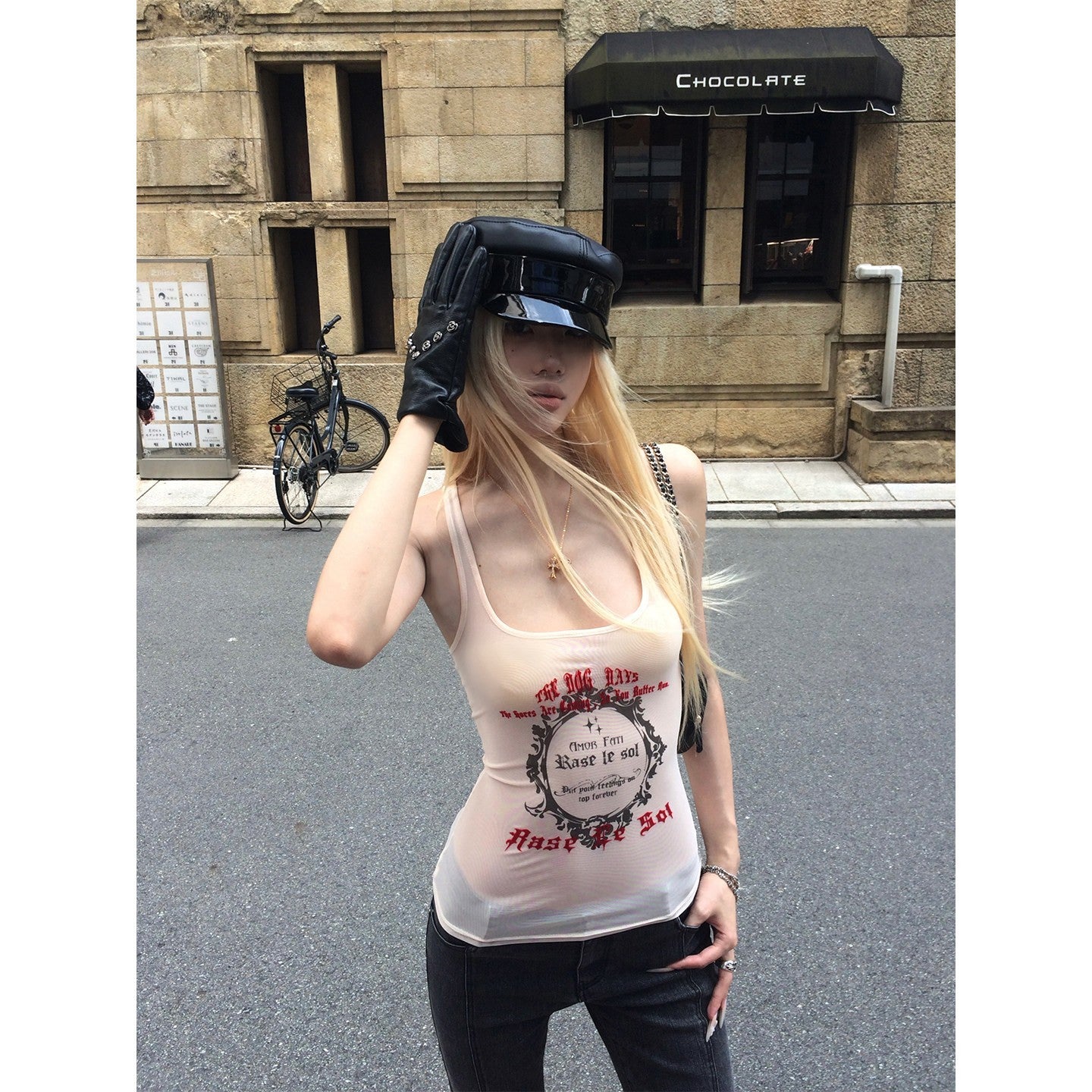 Rase_le_sol_Flocked_Letter_Print_Spaghetti_Strap_Sheer_Women's_Mesh_Tank_Tops_1058804168111_MISSTT