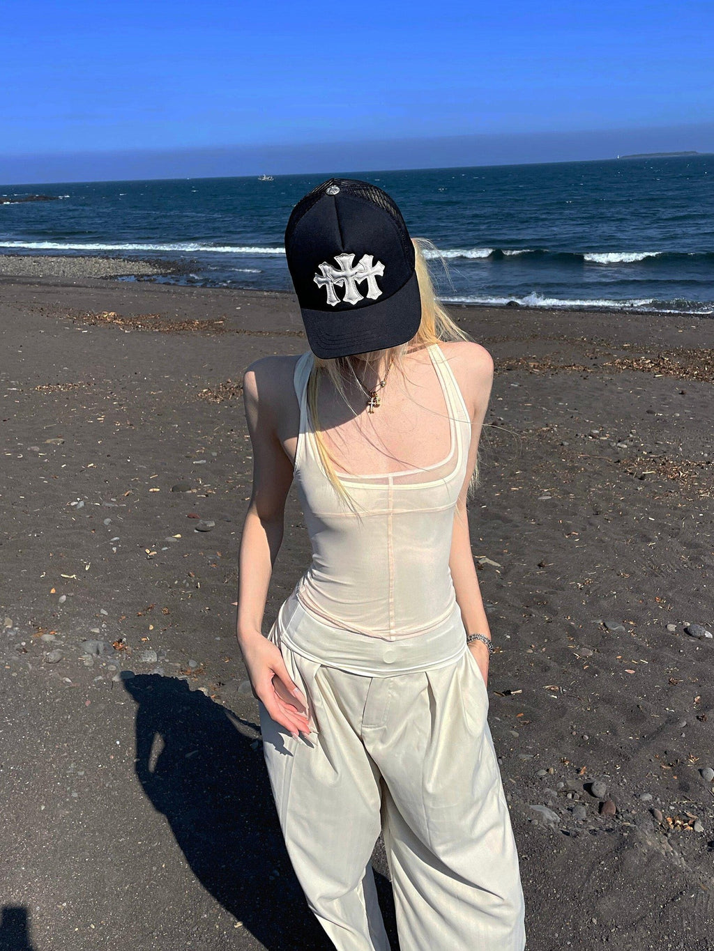 Rase le sol Flocked Printed Mesh Panel Racerback Women's Knit Tank Tops