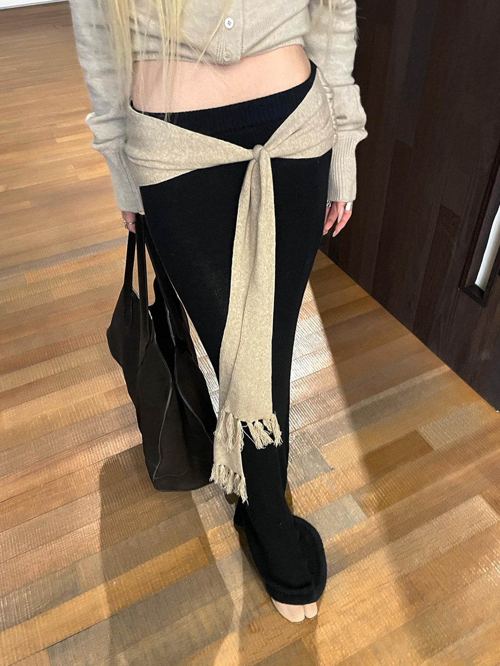 Rase le sol Fringe Knit Mid Rise Cotton Women's Mermaid Skirts
