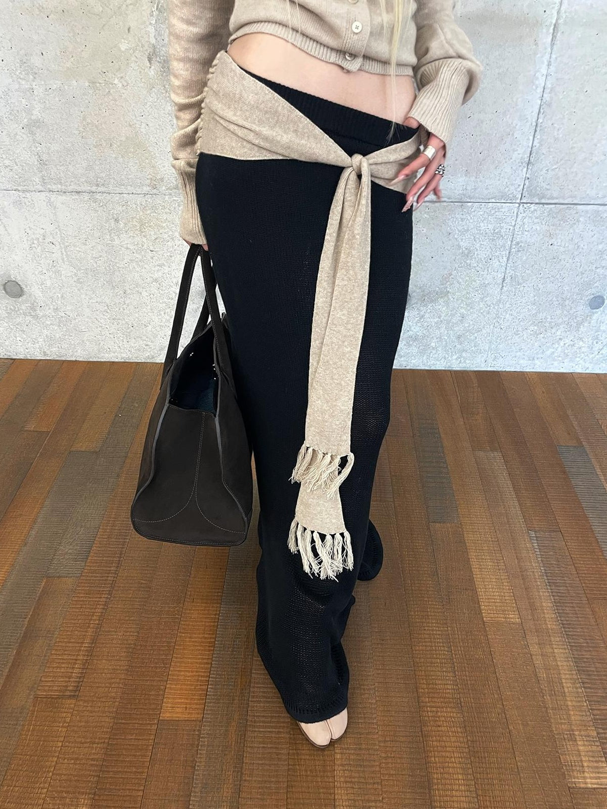Rase le sol Fringe Knit Mid Rise Cotton Women's Mermaid Skirts