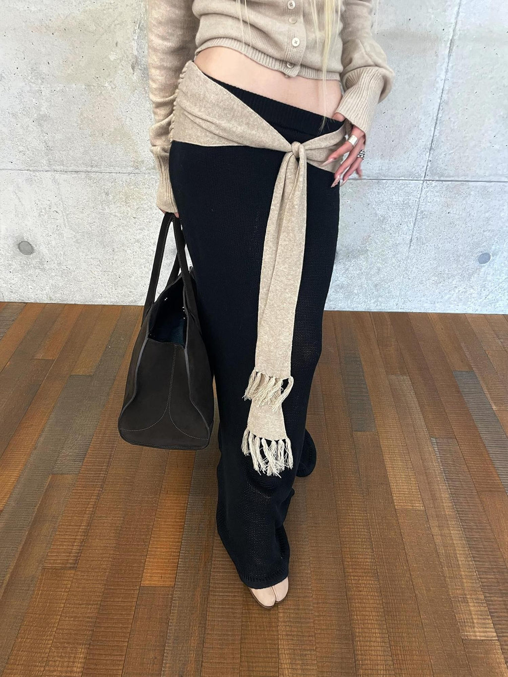 Rase le sol Fringe Knit Mid Rise Cotton Women's Mermaid Skirts
