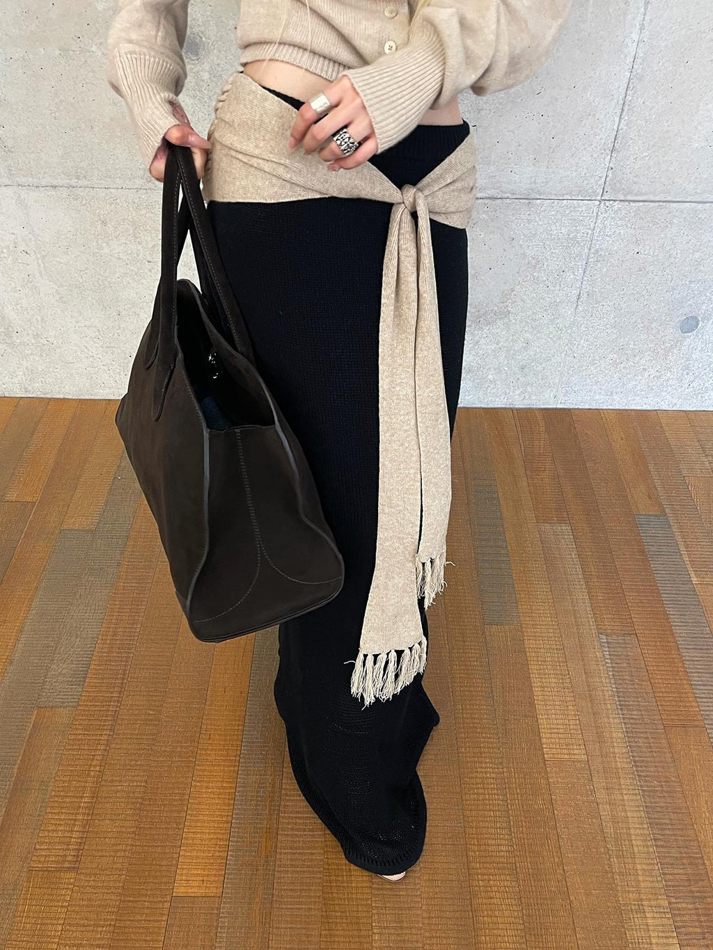 Rase le sol Fringe Knit Mid Rise Cotton Women's Mermaid Skirts