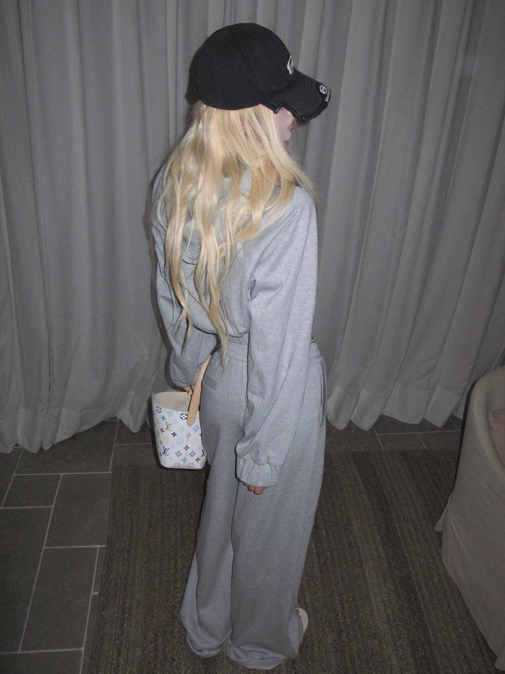 Rase le sol Gray American Cross Oath Graphic Cropped Hooded Wide Leg Women's Tracksuit Sets