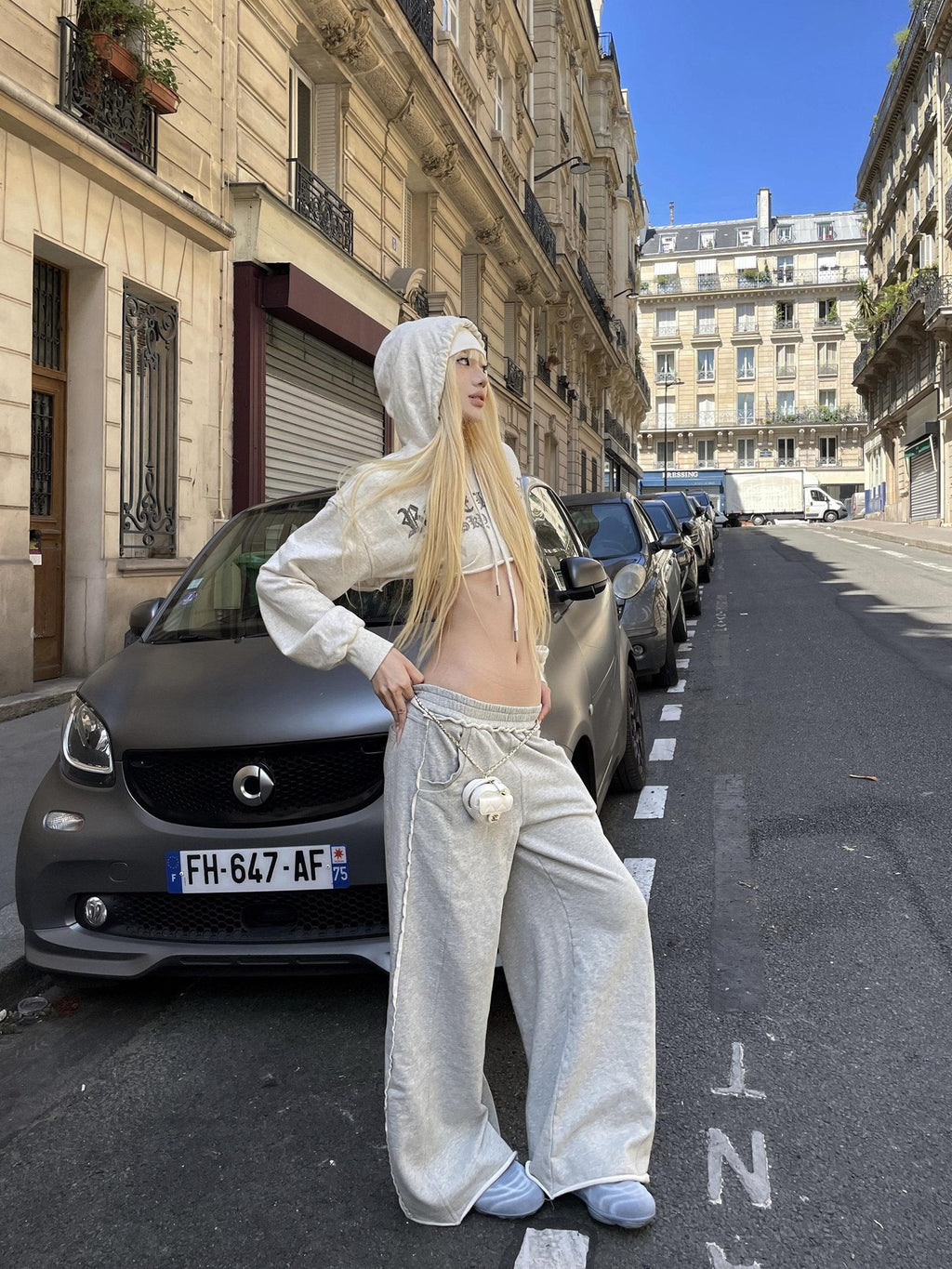 Rase le sol Gray American Modern Designer Women's Lightweight Cropped Hoodies