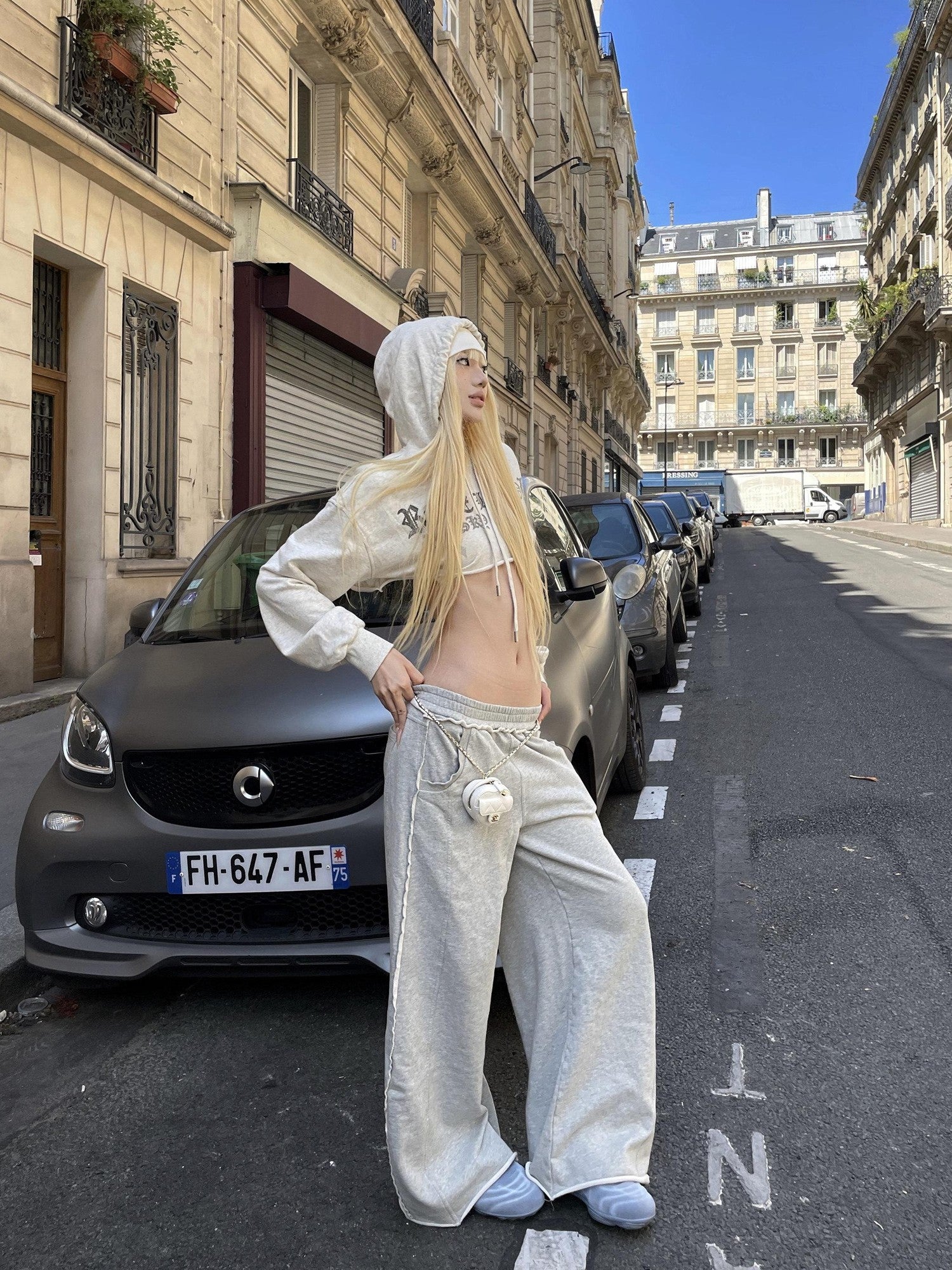 Rase le sol Gray American Modern Designer Women's Lightweight Cropped Hoodies