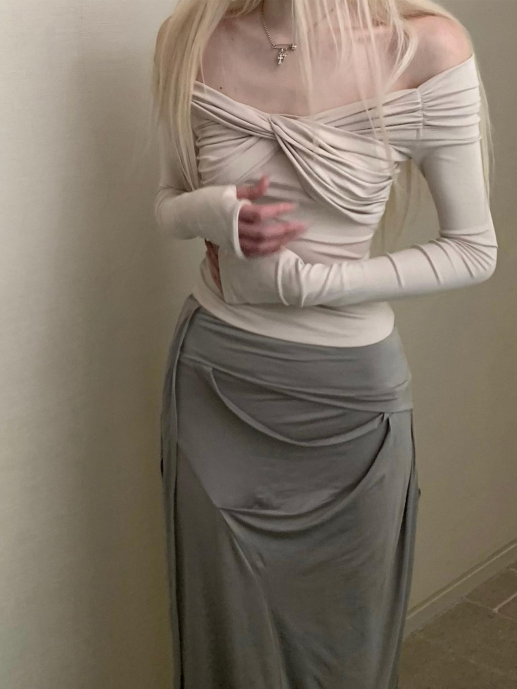 Rase le sol Gray Asymmetrical Hem Longline Fitted Women's Bodycon Skirts