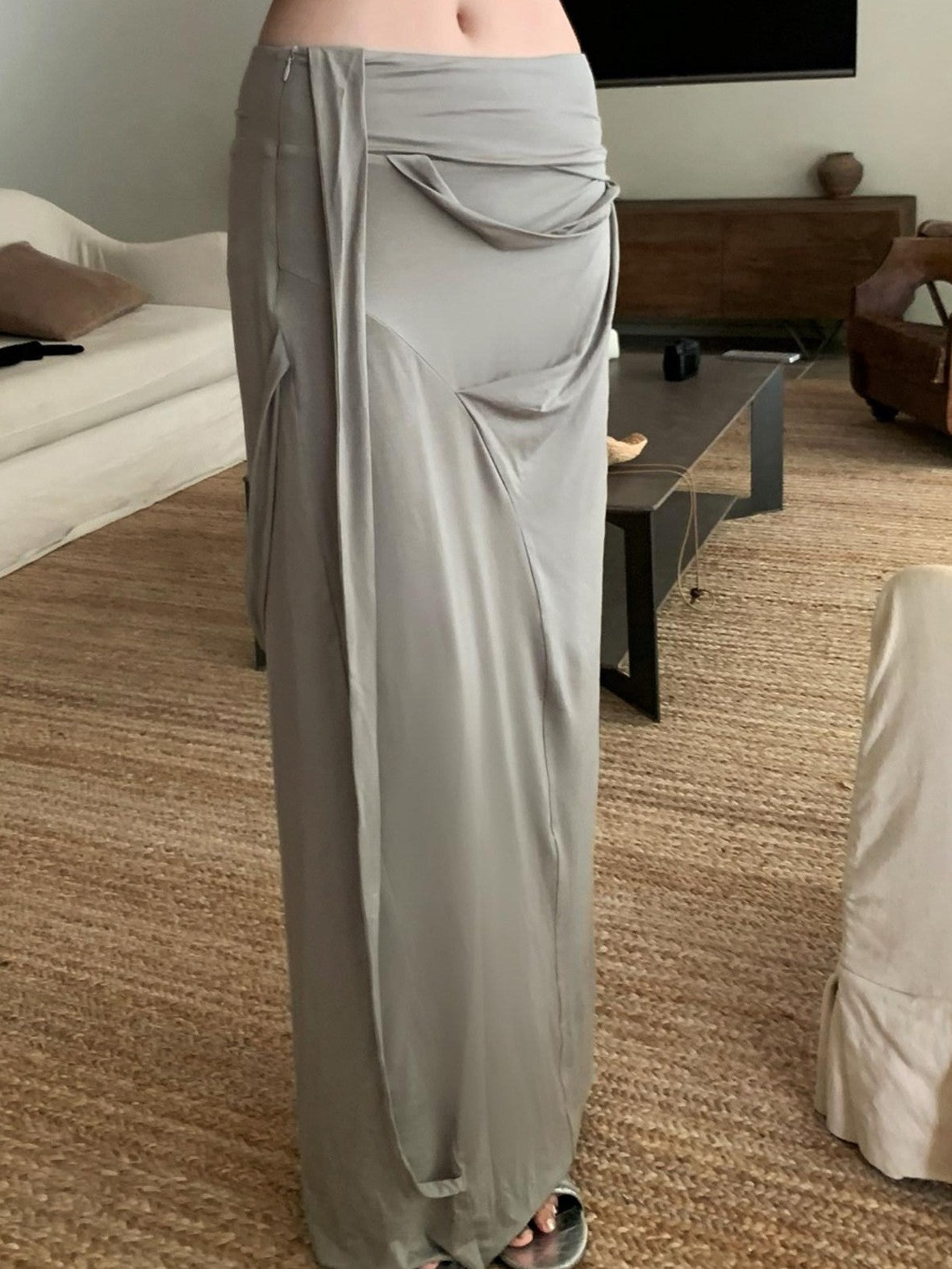 Rase le sol Gray Asymmetrical Hem Longline Fitted Women's Bodycon Skirts
