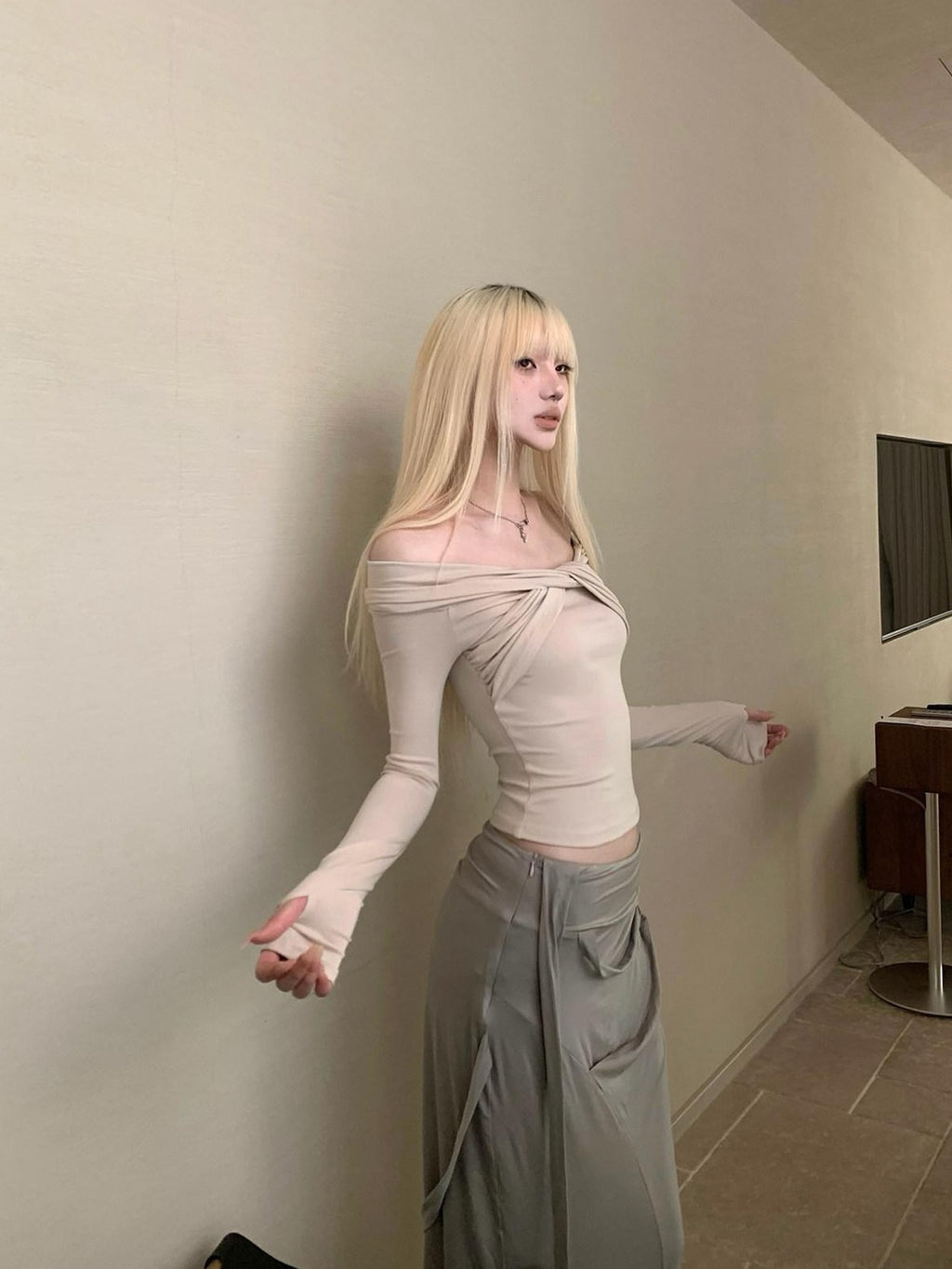 Rase le sol Gray Asymmetrical Hem Longline Fitted Women's Bodycon Skirts
