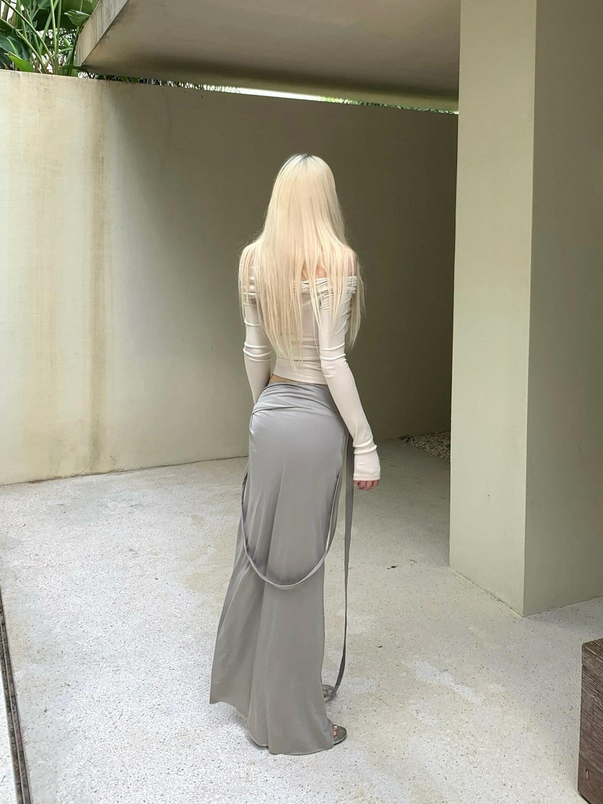 Rase le sol Gray Asymmetrical Hem Longline Fitted Women's Bodycon Skirts
