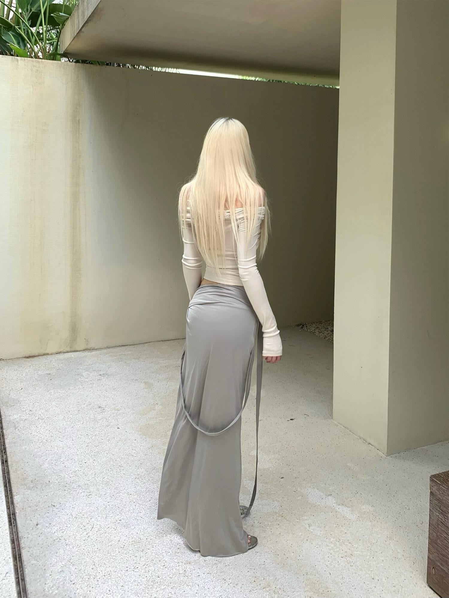 Rase le sol Gray Asymmetrical Hem Longline Fitted Women's Bodycon Skirts
