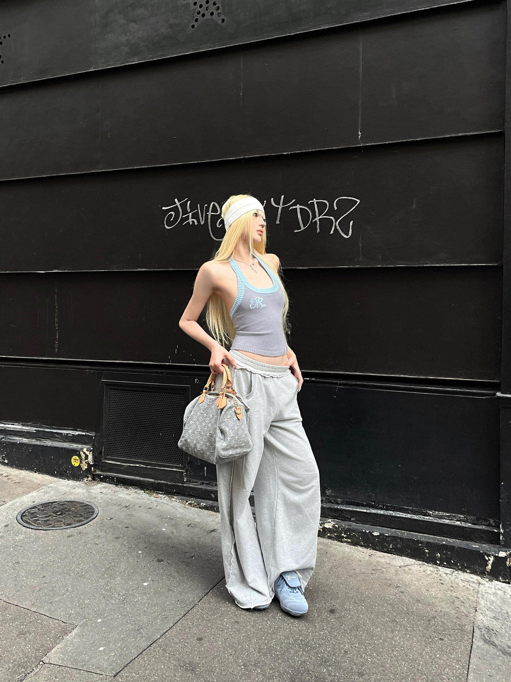 Rase le sol Gray Cuffed Low Waist Relaxed Straight Women's Wide-leg Pants