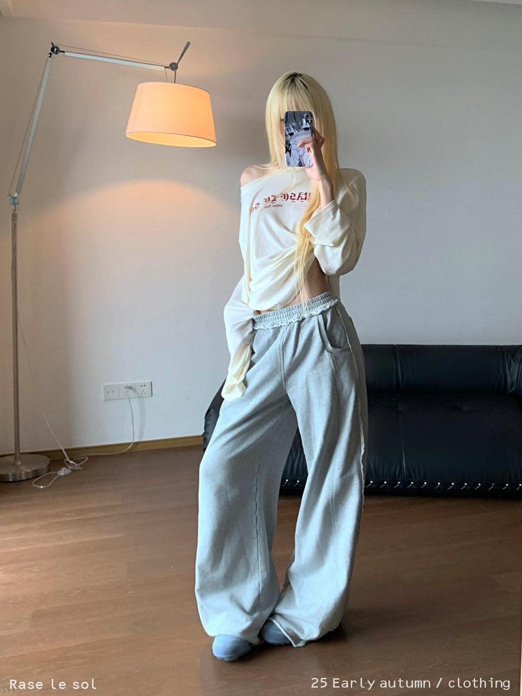 Rase le sol Gray Cuffed Low Waist Relaxed Straight Women's Wide-leg Pants