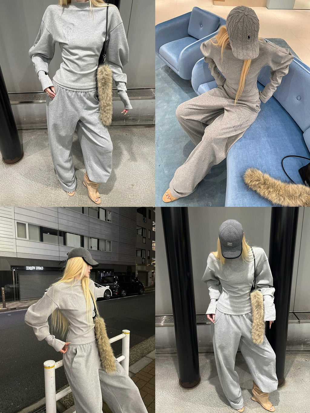 Rase le sol Gray Embroidered Relaxed Lounge Straight Leg Women's Sweatpants