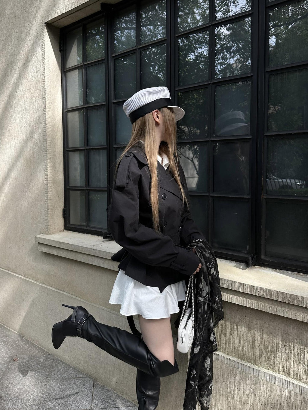 Rase le sol Gray Green Waist Cinch Short Double Breasted Cotton Women's Trench Coats