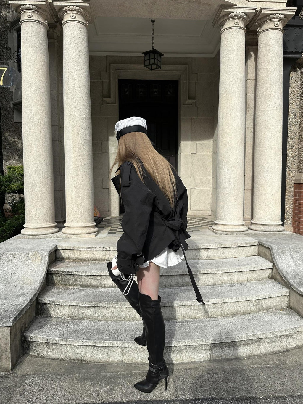 Rase le sol Gray Green Waist Cinch Short Double Breasted Cotton Women's Trench Coats