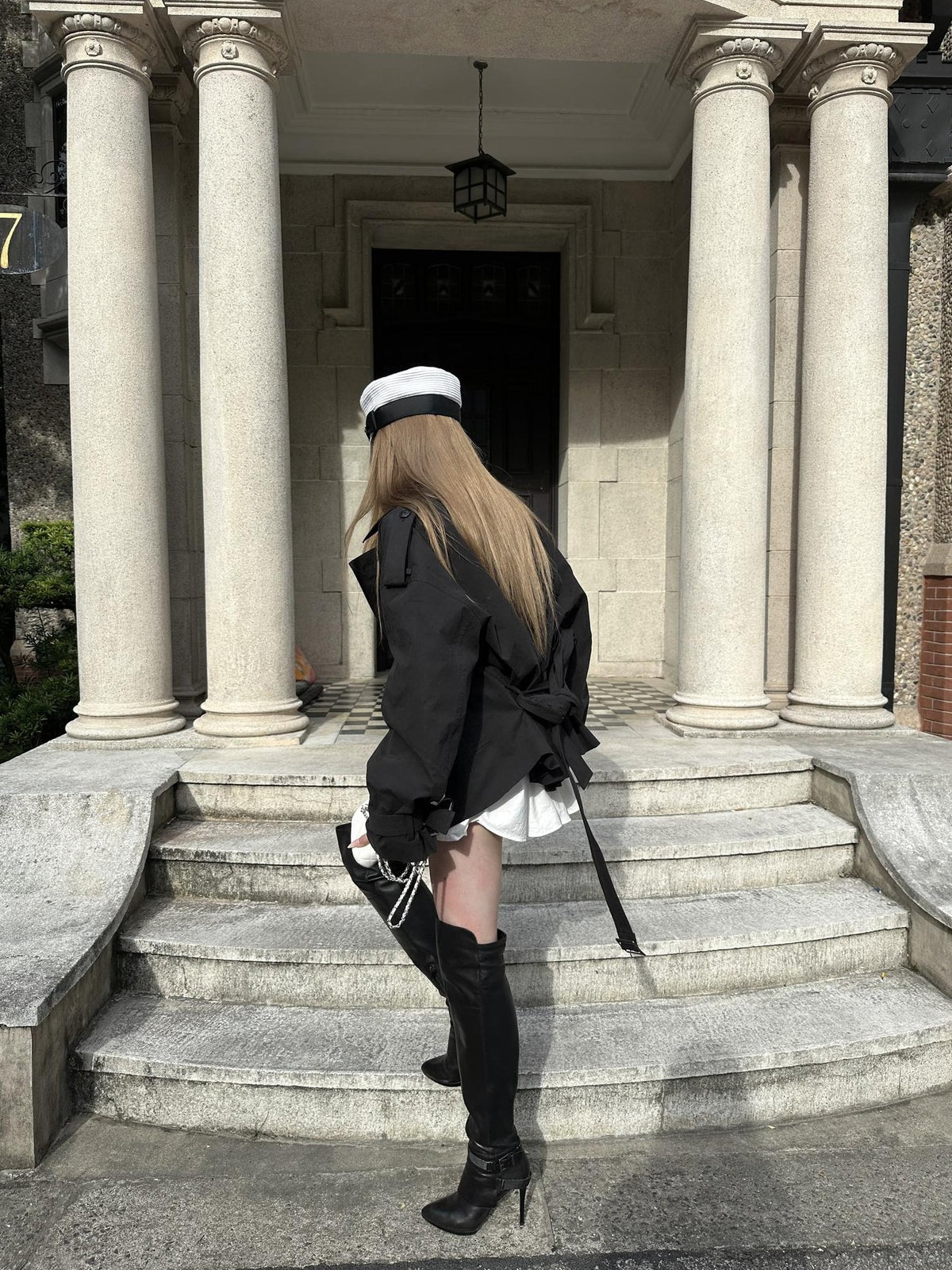 Rase le sol Gray Green Waist Cinch Short Double Breasted Cotton Women's Trench Coats