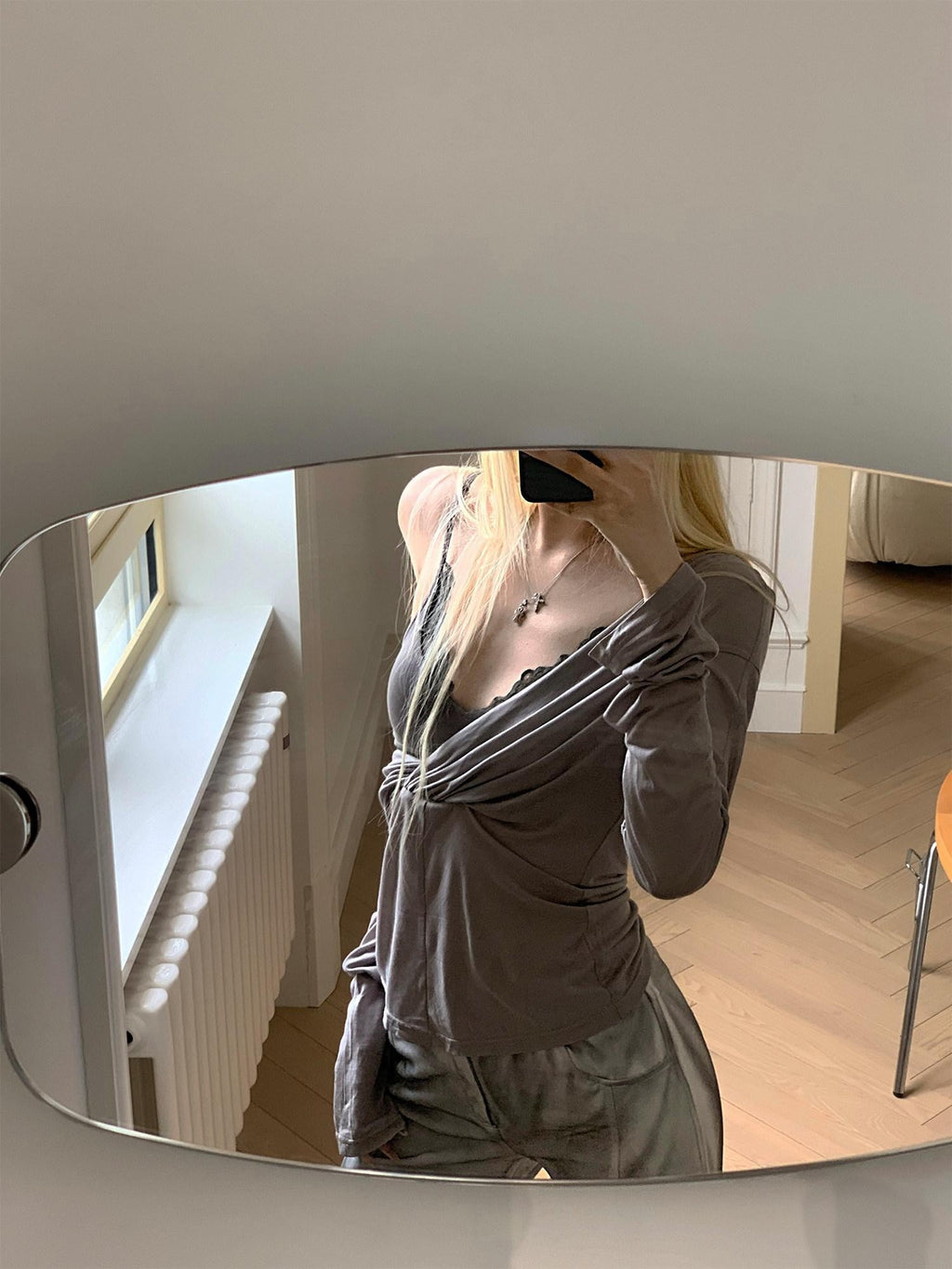 Rase le sol Gray Lace Camisole Two Piece Cover Up Sun Protective Women's Long Sleeve T-shirts
