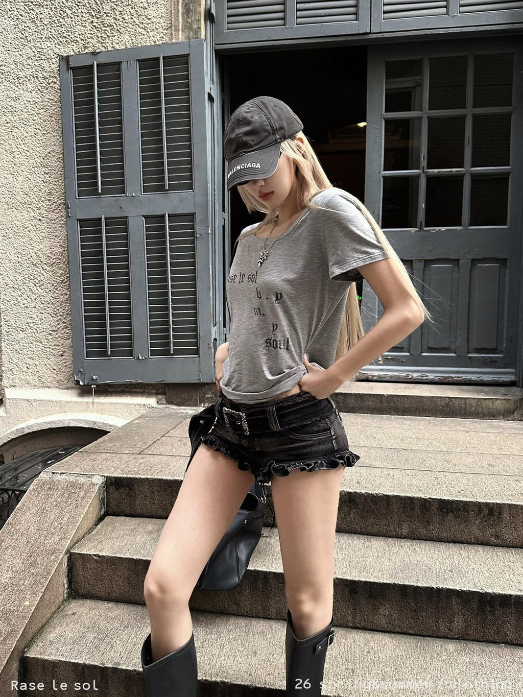 Rase le sol Gray Letter Print Women's Regular Shoulder Short Sleeve T-shirts